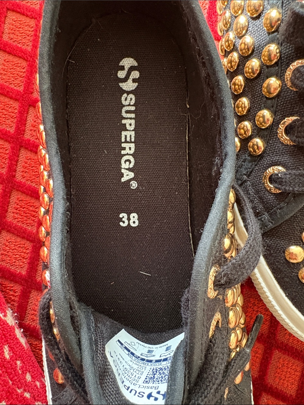 Superga Black Canvas Sneakers with Gold Studs - Picture 3 of 6